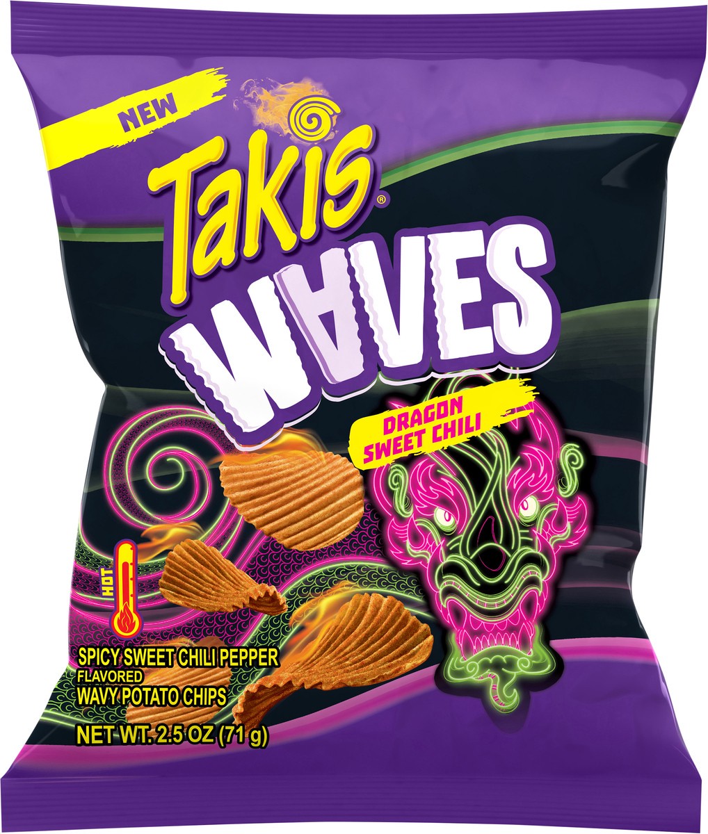 slide 10 of 13, Takis Dragon Sweet Chili Waves 2.5 oz Snack Size Bag, Spicy Sweet Chili Pepper Flavored Hot Tangy Wavy Potato Chips, 2.5 oz