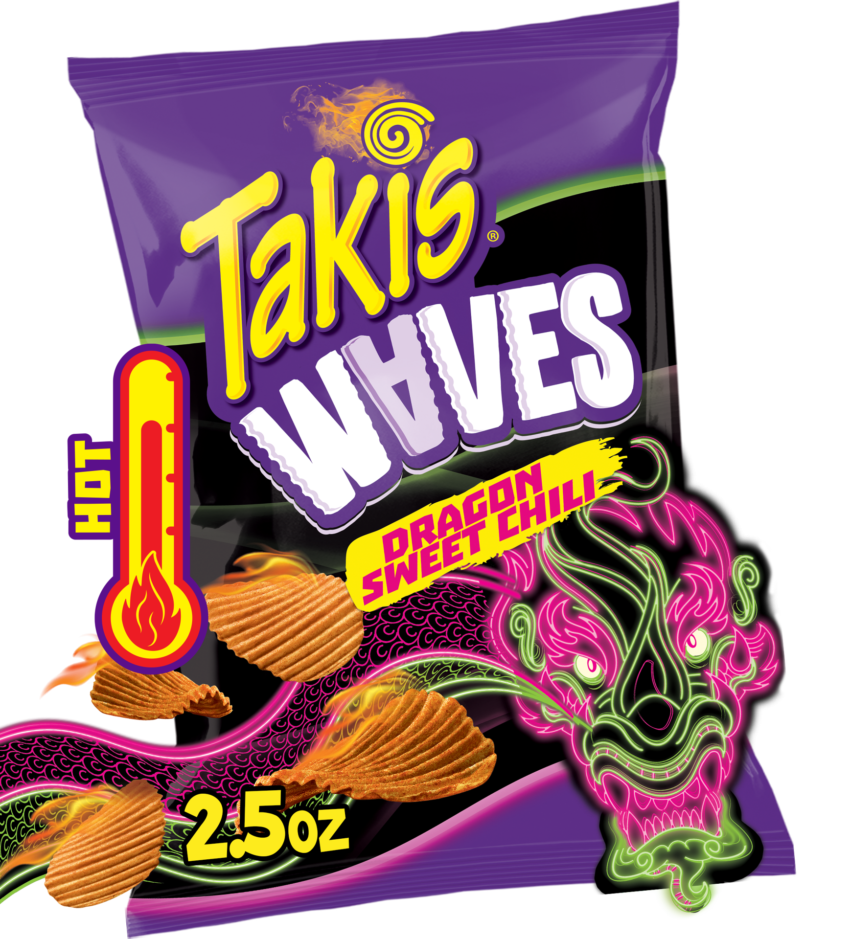 slide 1 of 13, Takis Dragon Sweet Chili Waves 2.5 oz Snack Size Bag, Spicy Sweet Chili Pepper Flavored Hot Tangy Wavy Potato Chips, 2.5 oz