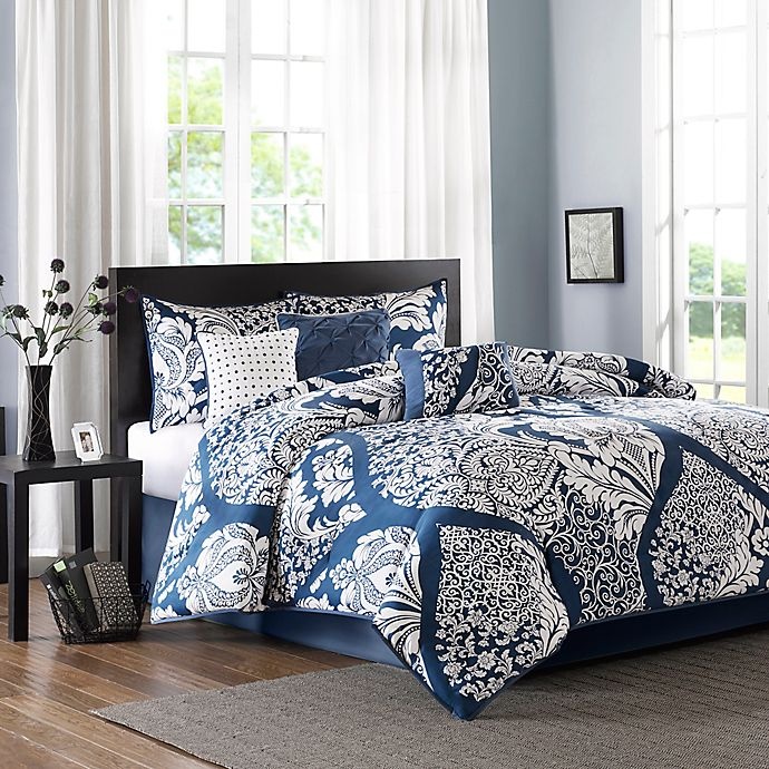 slide 1 of 8, Madison Park Vienna Queen Comforter Set - Indigo, 1 ct