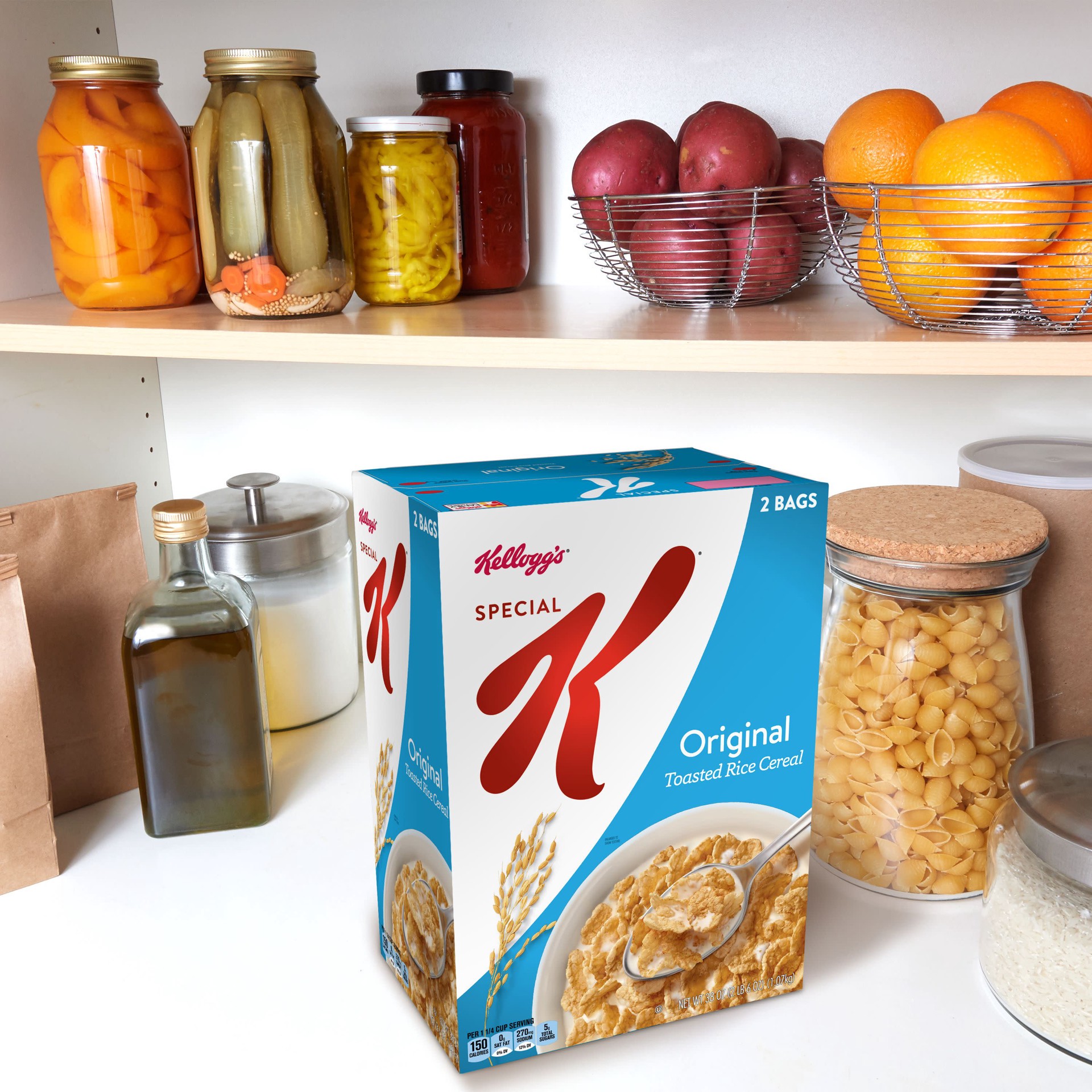 slide 2 of 5, Special K Kellogg's Special K Breakfast Cereal, 11 Vitamins and Minerals, Made with Folic Acid, B Vitamins and Iron, Original, 38oz Box, 2 Bags, 38 oz