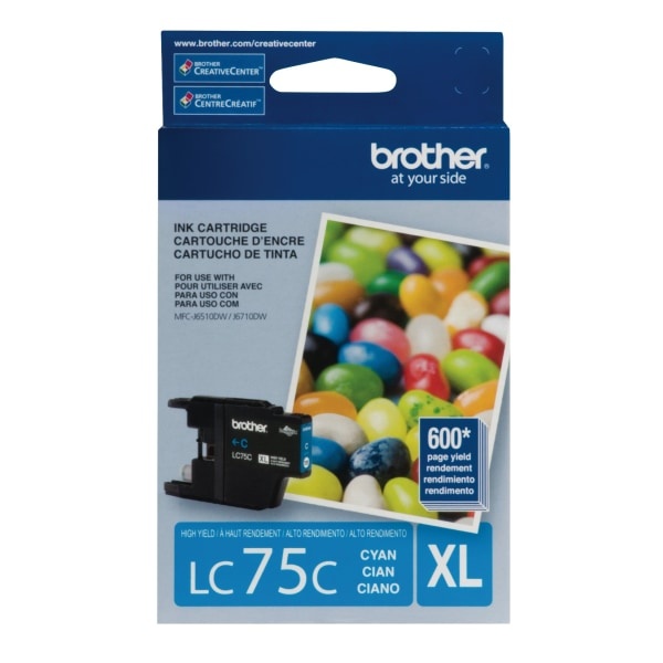 slide 1 of 1, Brother Lc75C High-Yield Cyan Ink Cartridge, 1 ct