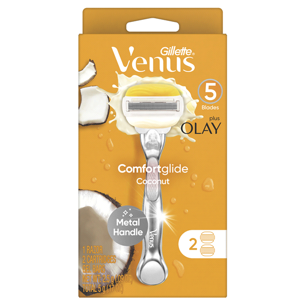 slide 1 of 29, Gillette Venus Comfortglide Plus Olay Coconut Razor And Cartridges, 1 ct