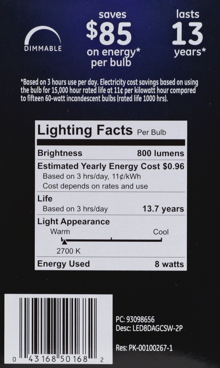 slide 2 of 8, GE Light Bulb 2 ea, 2 ct