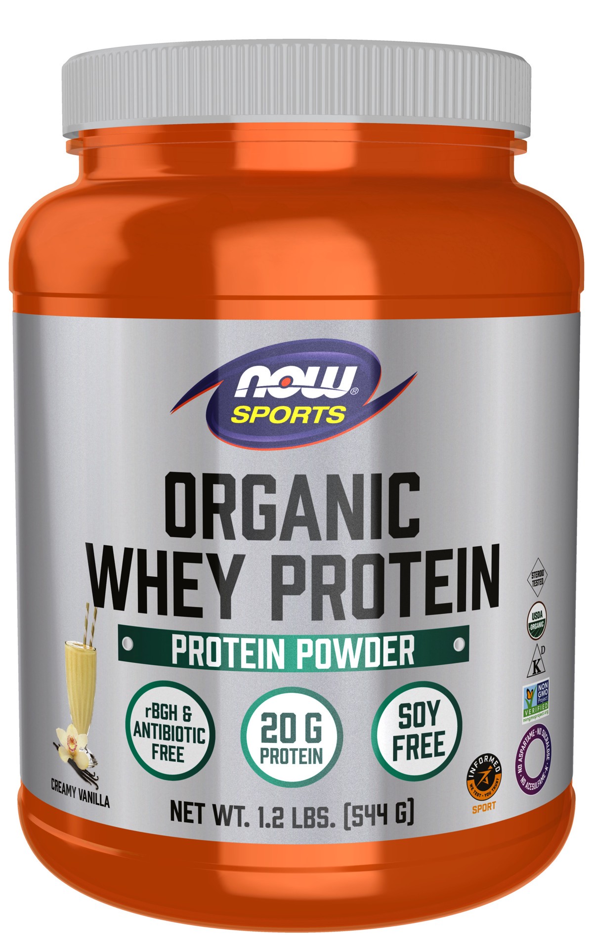 slide 1 of 5, NOW Sports Whey Protein, Organic Creamy Vanilla Powder – 1.2 lbs., 1 lb