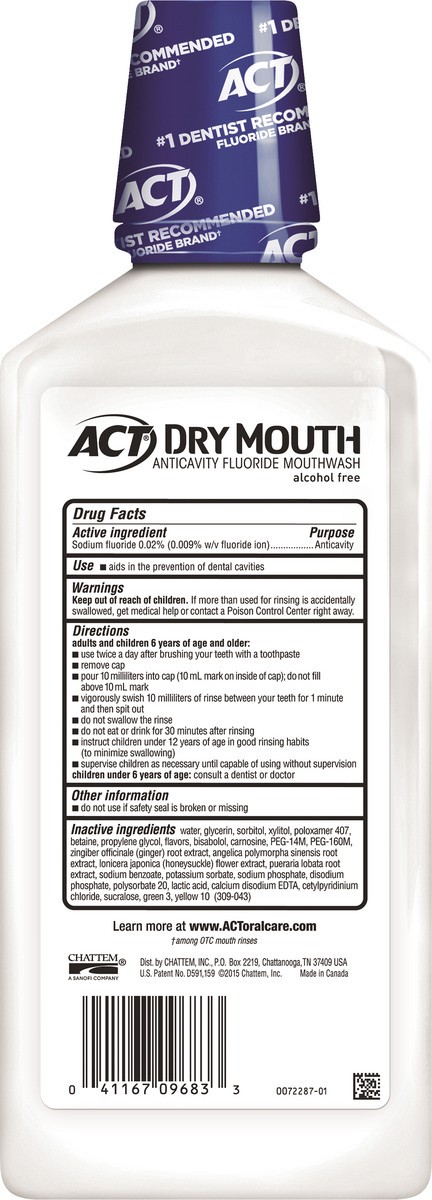 slide 3 of 3, ACT Soothing Mint Dry Mouth Anticavity Fluoride Mouthwash, 33.8 fl oz