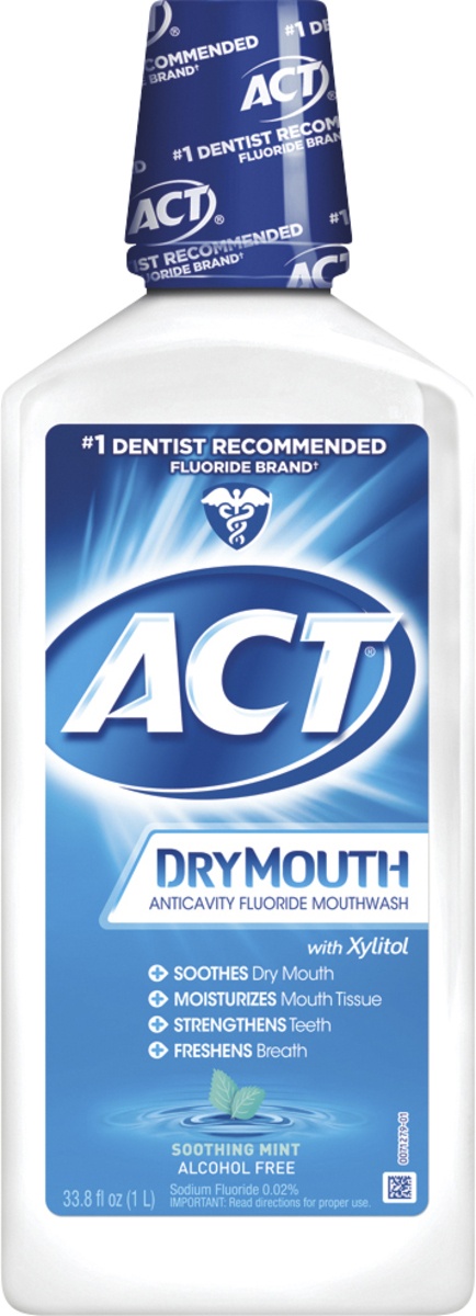 slide 3 of 4, ACT Soothing Mint Dry Mouth Anticavity Fluoride Mouthwash, 33.8 fl oz