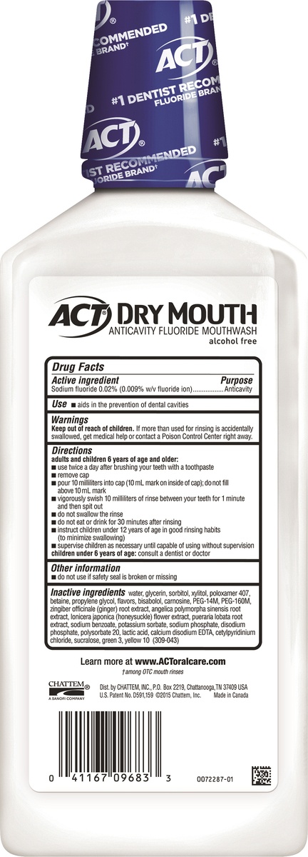 slide 4 of 4, ACT Soothing Mint Dry Mouth Anticavity Fluoride Mouthwash, 33.8 fl oz