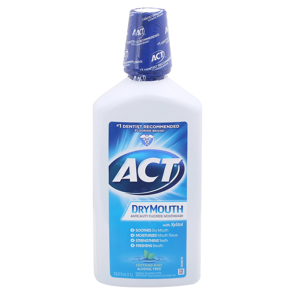 slide 1 of 1, ACT Soothing Mint Dry Mouth Anticavity Fluoride Mouthwash, 33.8 fl oz