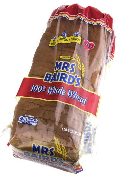 slide 1 of 1, Mrs. Baird's 100% Whole Wheat, 20 oz