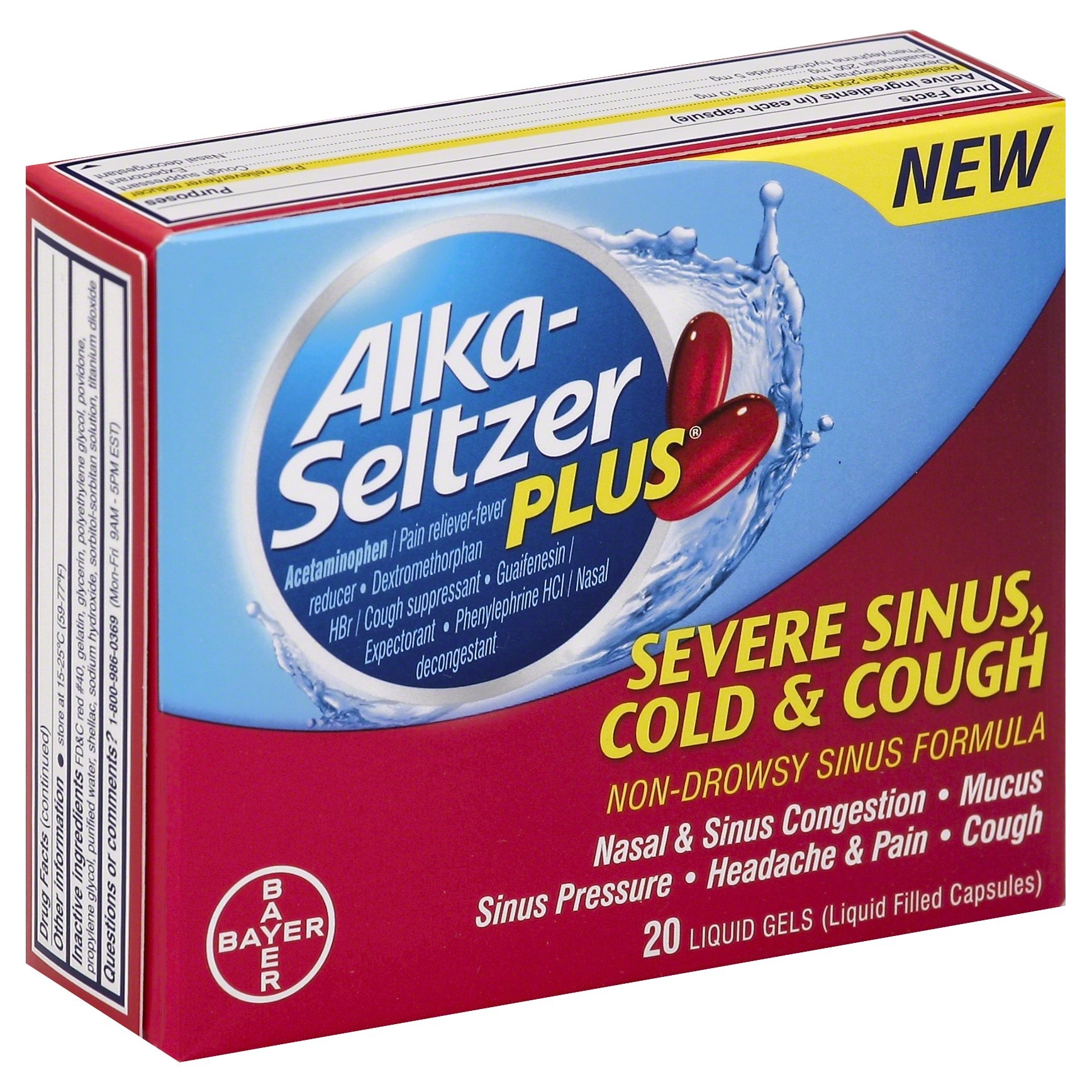 slide 1 of 1, Alka-Seltzer Plus Liquid Gels Severe Sinus, Cold & Cough, 20 ct