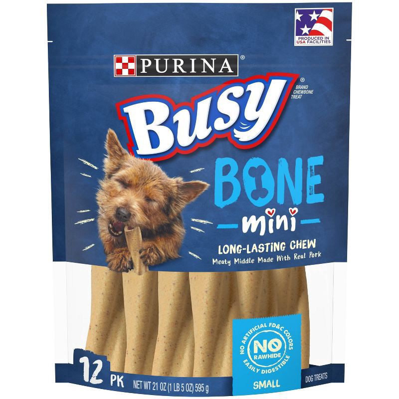 slide 1 of 9, Busy Purina Busy Made in USA Facilities Small Breed Dog Bones, Mini, 21 oz