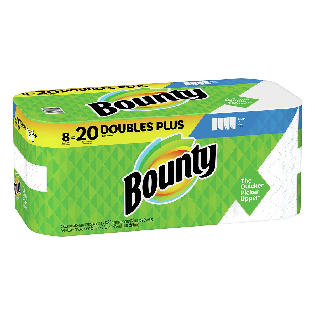 slide 3 of 5, Bounty 2-Ply Doubles Plus Rolls White Select-A-Size Paper Towels 8 ea, 8 ct