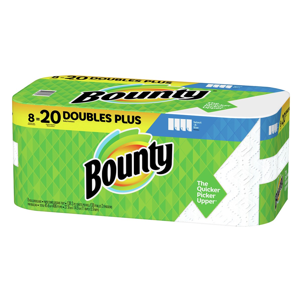 slide 2 of 5, Bounty 2-Ply Doubles Plus Rolls White Select-A-Size Paper Towels 8 ea, 8 ct