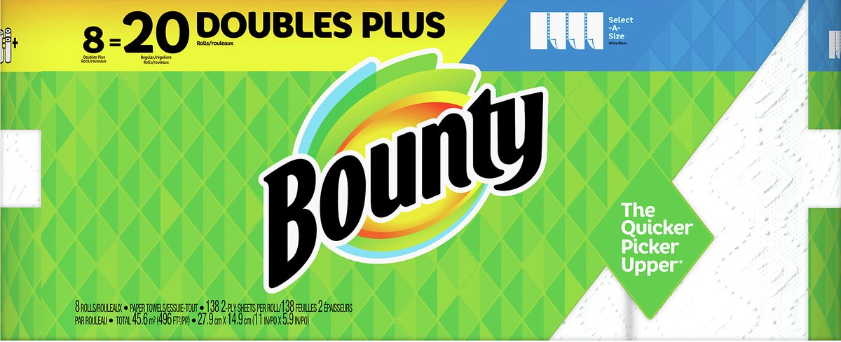 slide 4 of 5, Bounty 2-Ply Doubles Plus Rolls White Select-A-Size Paper Towels 8 ea, 8 ct