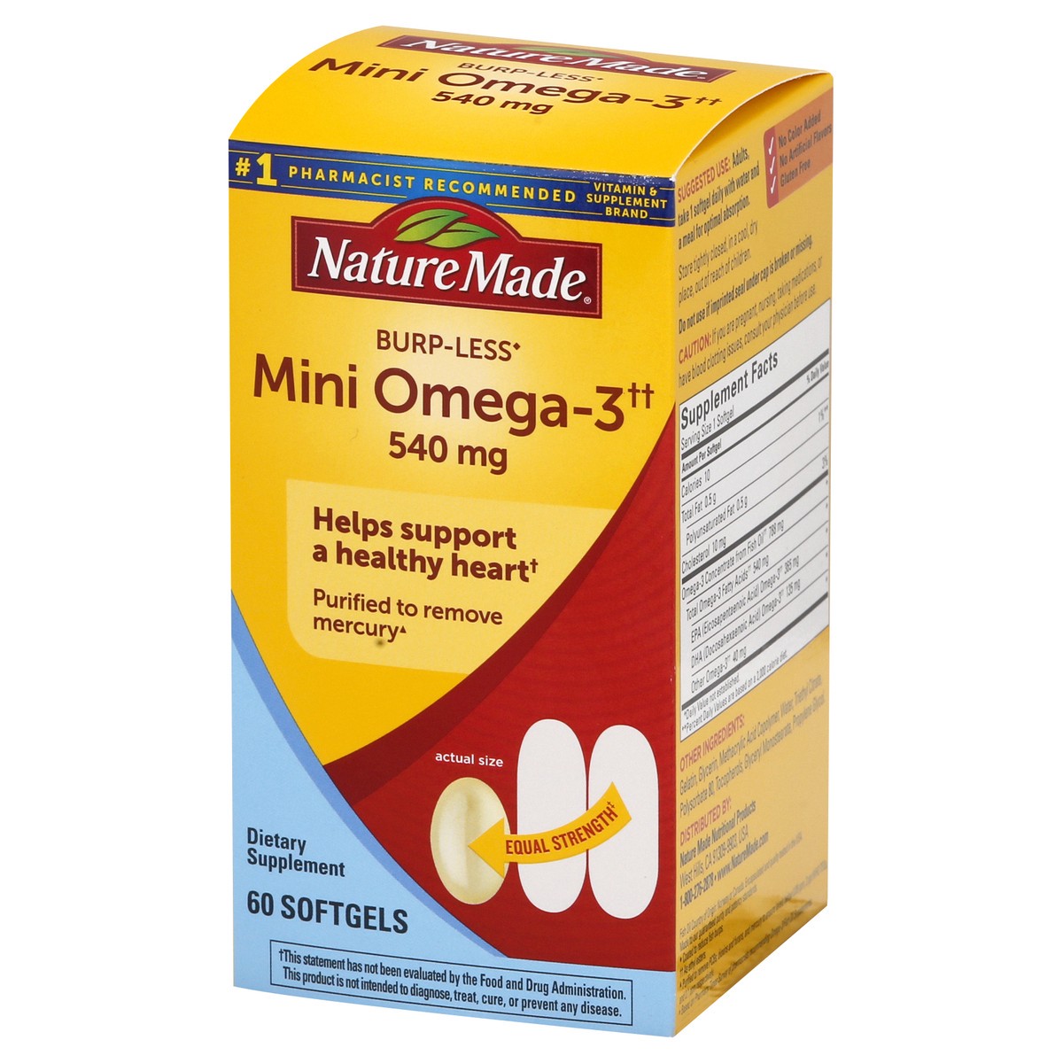 slide 4 of 9, Nature Made Fish Oil Burp-Less Mini 540 mg, 60 Softgels, Fish Oil Omega 3 Supplement For Heart Health, 60 ct