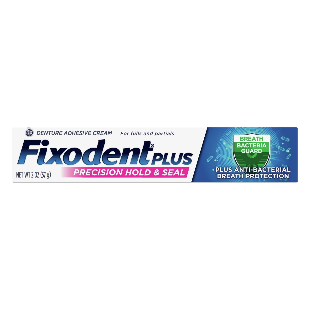 slide 1 of 1, Fixodent Plus Precision Hold & Seal Denture Adhesive Cream, Breath Bacteria Guard, 2 oz