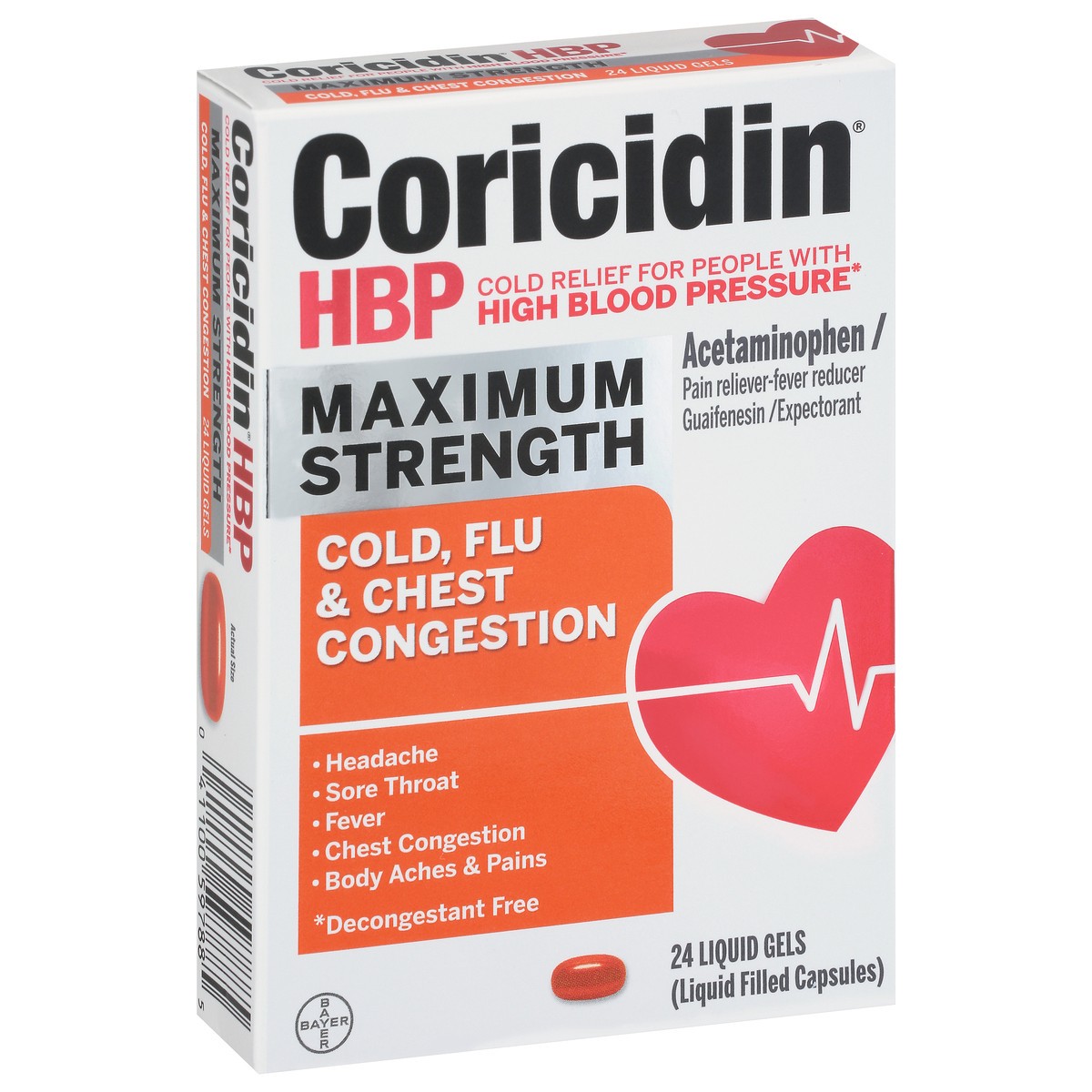 slide 10 of 12, Coricidin HBP Maximum Strength Cold, Flu & Chest Congestion 24 Liquid Gels, 24 ct