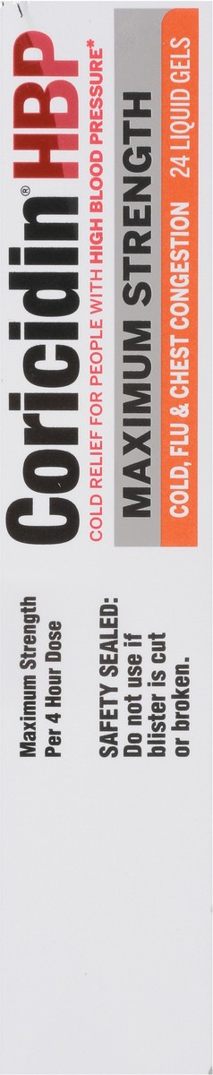slide 11 of 12, Coricidin HBP Maximum Strength Cold, Flu & Chest Congestion 24 Liquid Gels, 24 ct