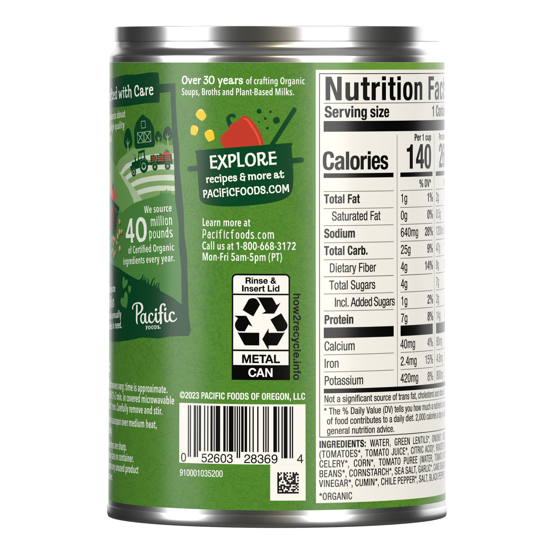 slide 4 of 5, Pacific Foods Organic Vegetable Lentil Soup, Plant Based, 16.3 oz Can, 16.300 oz
