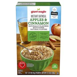 Giant Eagle Instant Oatmeal, Apples & Cinnamon, 10 Packets