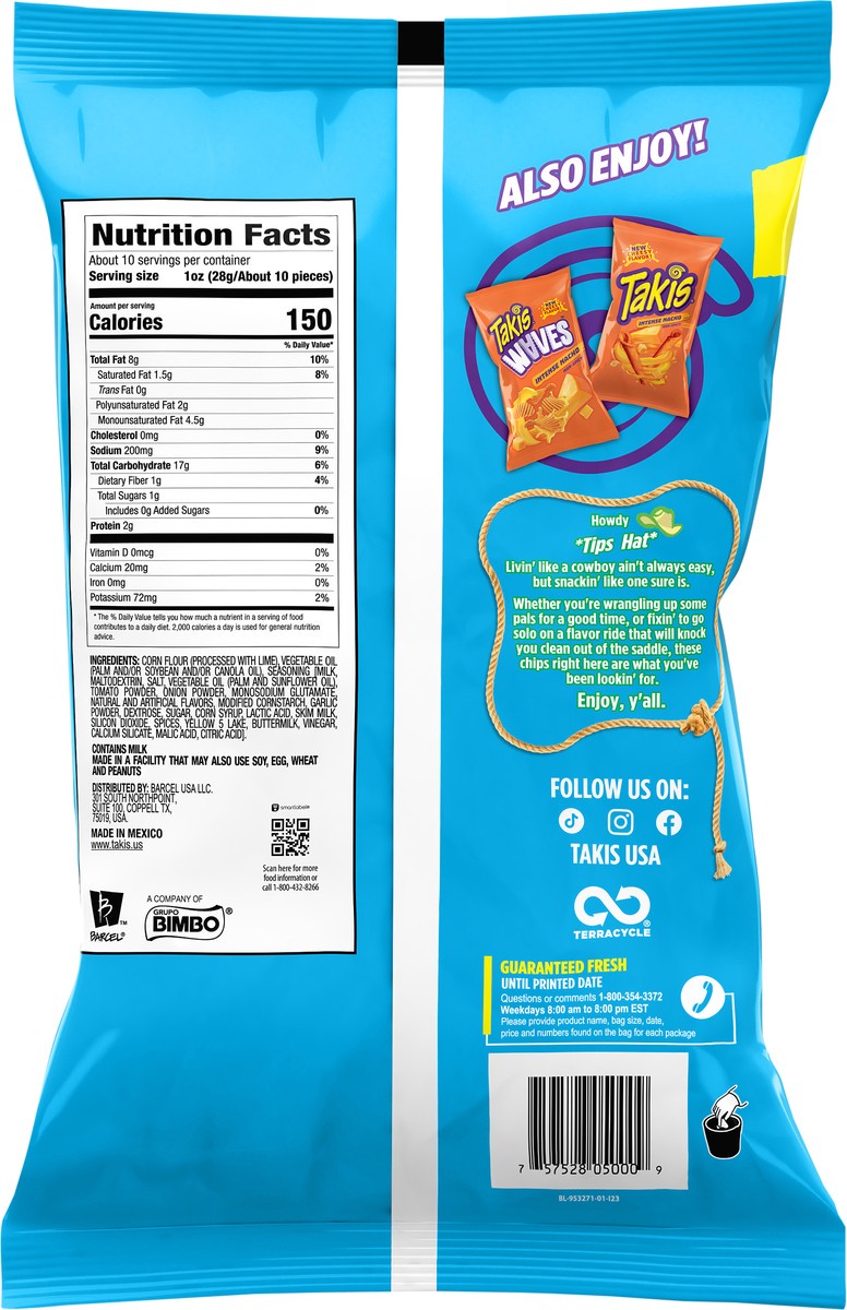 slide 6 of 14, Takis Non-Spicy Buckin' Ranch Tortilla Chips 9.9 oz, 9.9 oz