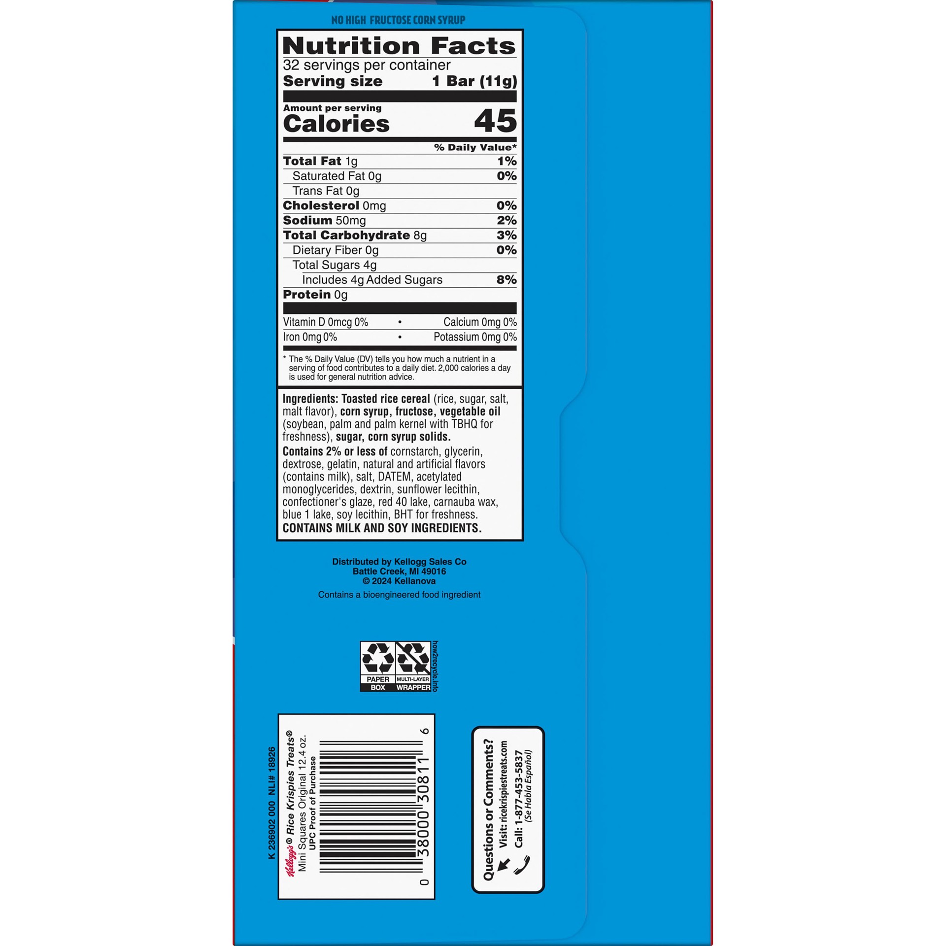 slide 2 of 5, Rice Krispies Treats Mini Crispy Marshmallow Squares, 4th of July Snacks, Original with Star-Spangled Sprinkles, 12.4oz Box, 32 Bars, 32 ct