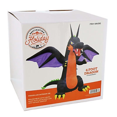 slide 1 of 1, Destination Holiday Inflatable Dragon Halloween Decor, 6 ft