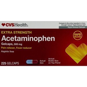 slide 1 of 1, CVS Health Extra Strength Acetaminophen Pain Reliever & Fever Reducer 500 Mg Gelcaps, 225 Ct, 1 ct