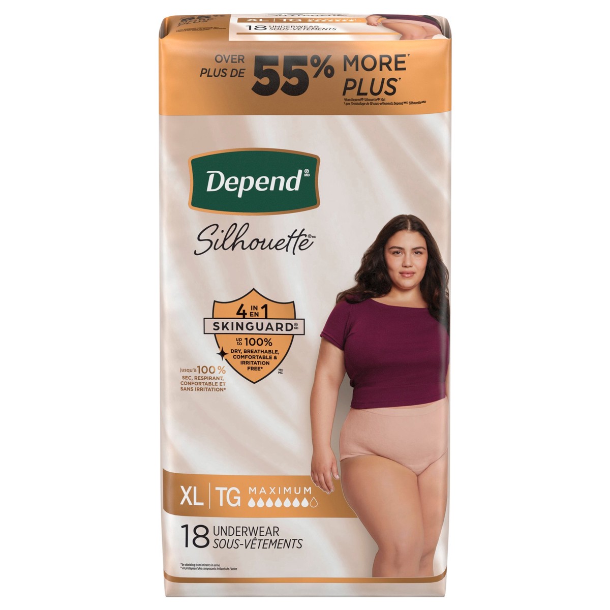 slide 1 of 1, Depend Silhouette Adult Incontinence & Postpartum Bladder Leak Underwear for Women, Maximum Absorbency, Extra Large, Pink, 18 Count, 18 ct