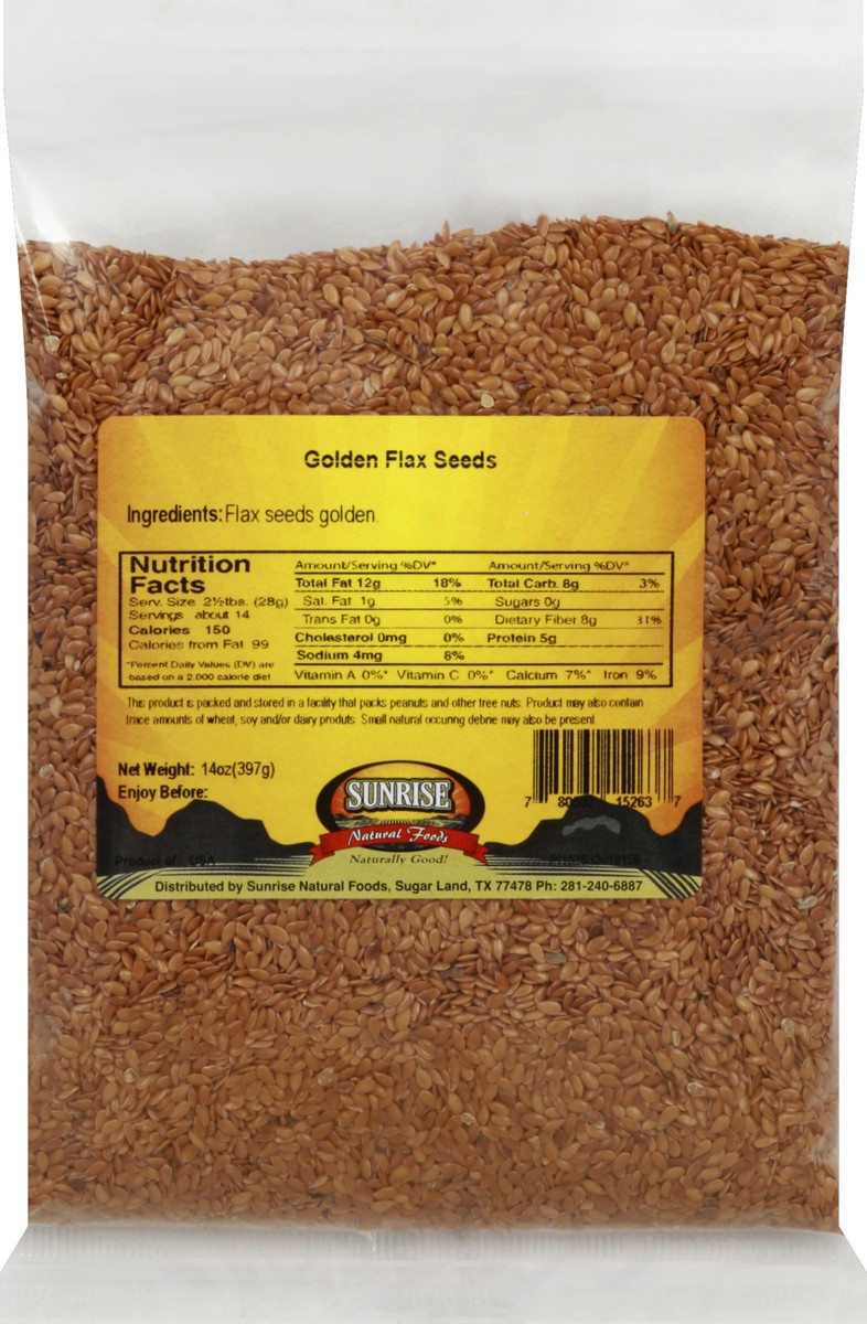 slide 3 of 5, Sunrise Natural Foods Golden Flax Seeds 14 oz, 14 oz