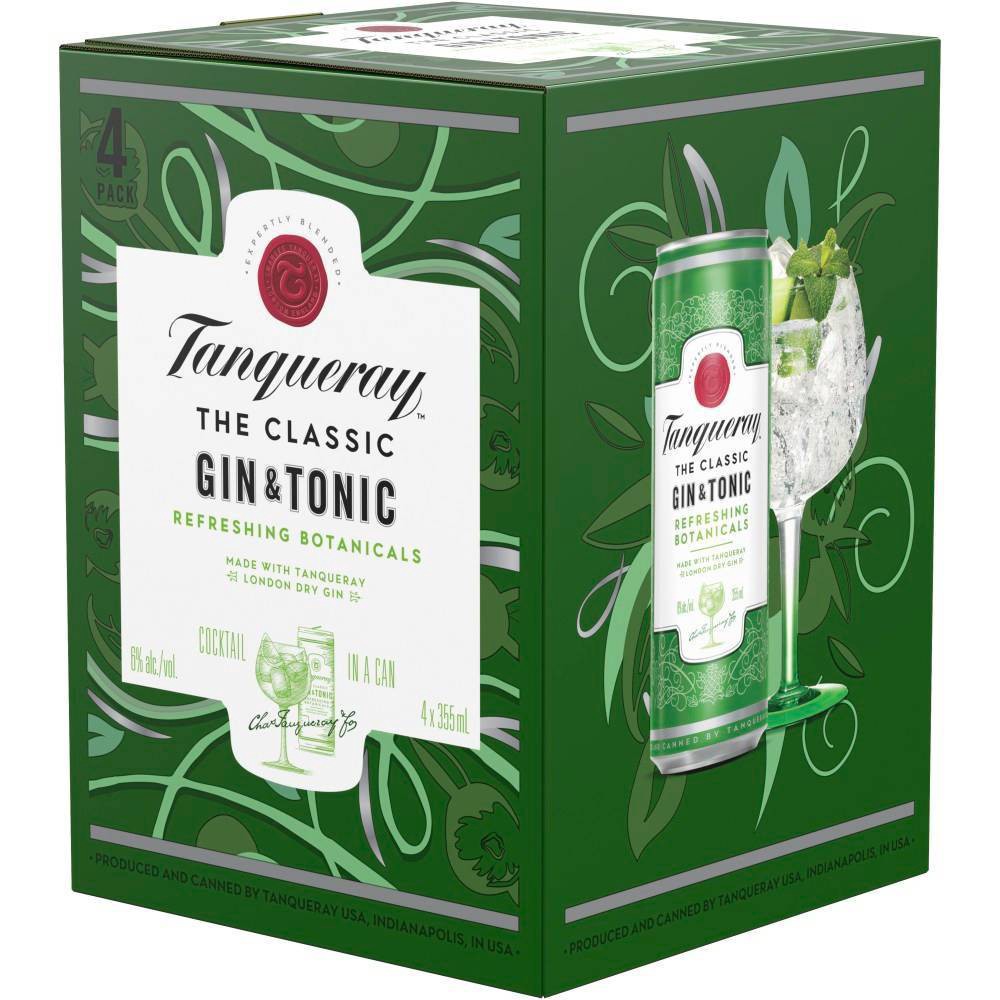 slide 1 of 1, Tanqueray London Dry Gin & Tonic Cocktail, 4 ct; 355 ml