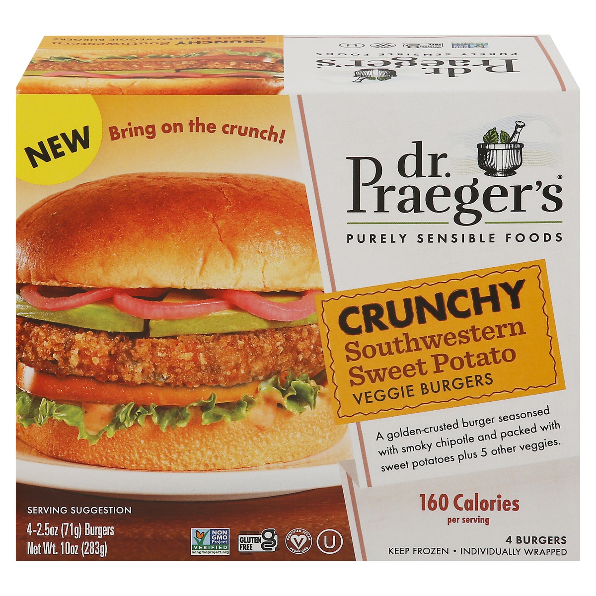 slide 11 of 13, Dr. Praeger's Crunchy Southwestern Sweet Potato Veggie Burger, 4 ct