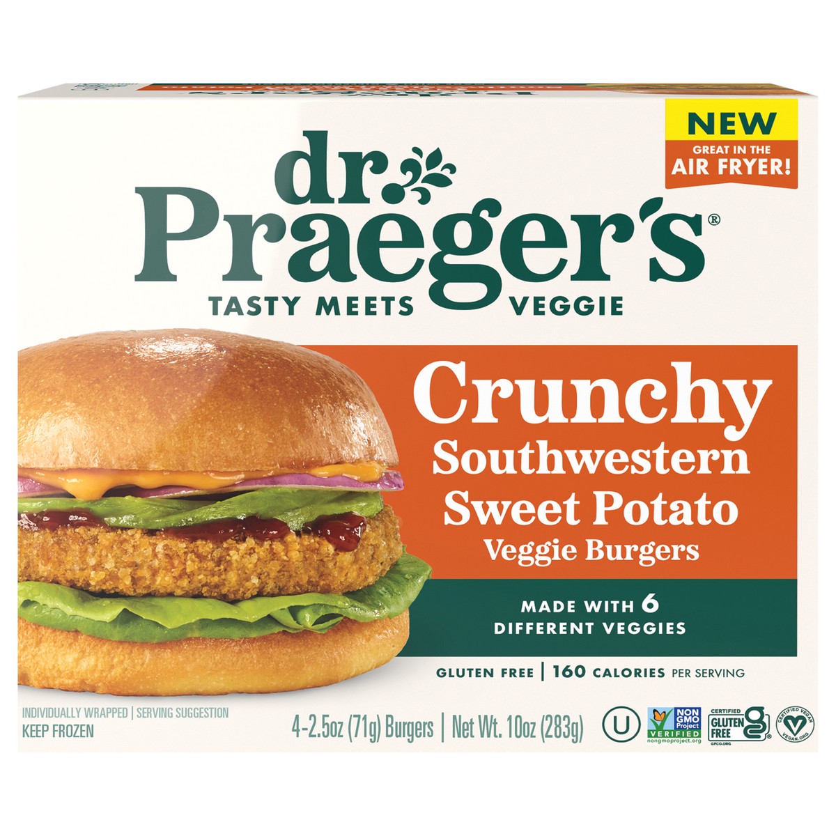 slide 1 of 13, Dr. Praeger's Crunchy Southwestern Sweet Potato Veggie Burger, 4 ct