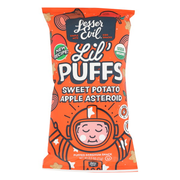 slide 1 of 1, Lesser Evil Puffs Kids Potato Apple, 2.5 oz