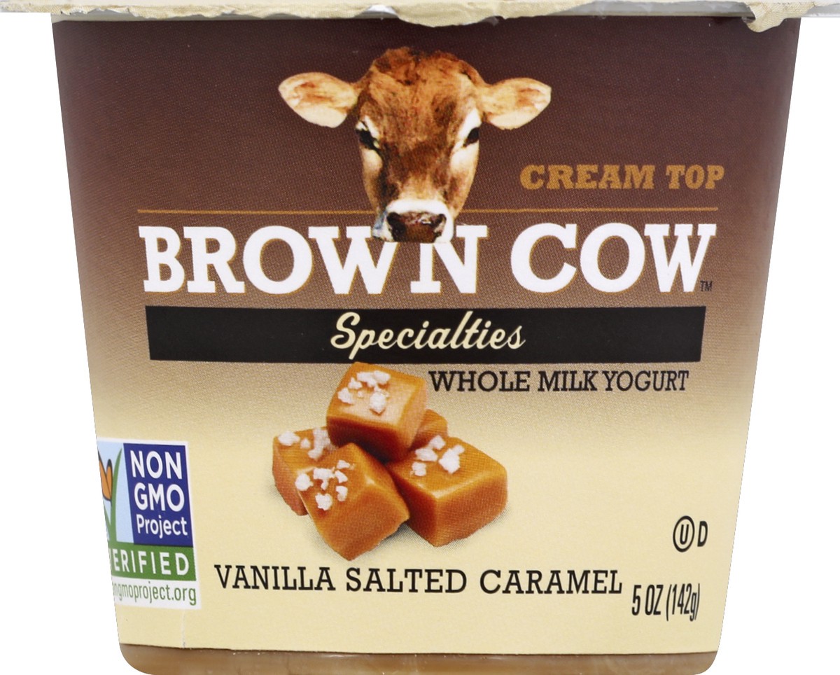 slide 2 of 3, Brown Cow Specialties Vanilla Salted Caramel Cream Top Whole Milk Yogurt, 5 oz