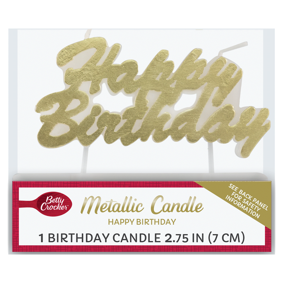 slide 1 of 1, Betty Crocker Gold Metallic Happy Birthday Candle, 2.75 in