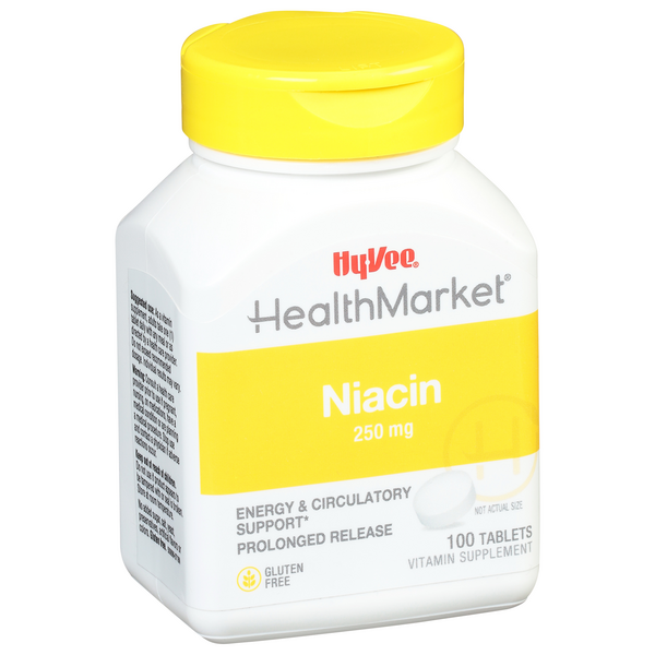 slide 1 of 1, Hy-Vee HealthMarket Niacin Dietary Supplement 250 mg Tablets, 100 ct