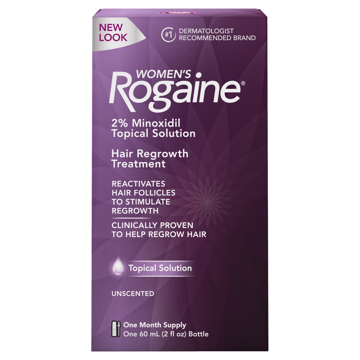 slide 1 of 5, Rogaine Women's Rogaine 2% Minoxidil Topical Solution for Thinning Hair, Topical Hair Loss Treatment for Women's Hair Regrowth, Unscented Minoxidil Liquid, 1-Month Supply, 2 fl. oz, 2 fl oz