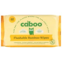 Caboo Flushable Hypoallergic Unscented Bamboo Wipes 60 ea