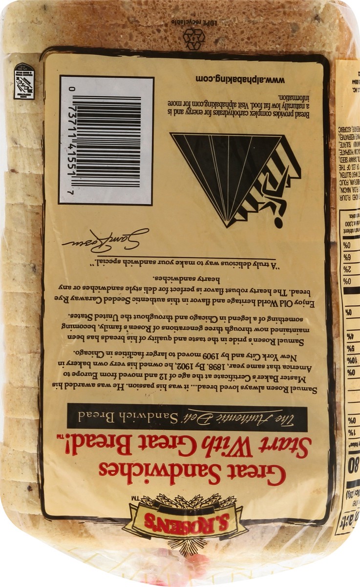 slide 8 of 8, S. Rosen's Bread, Sugar Free, Rye, Deli Style, 1 lb