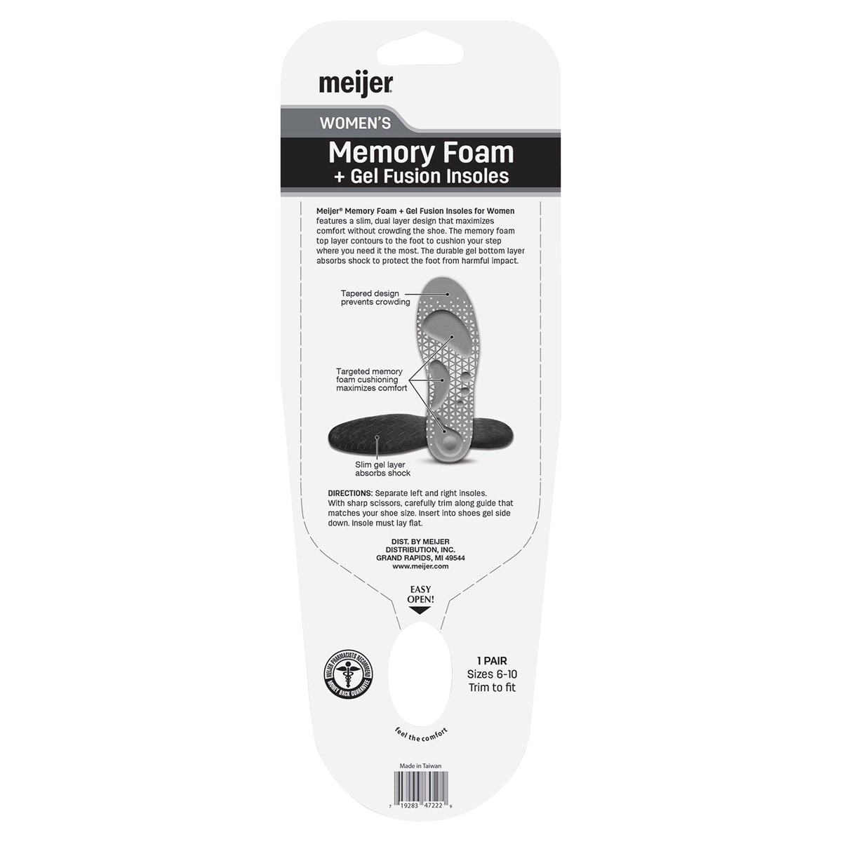 slide 2 of 3, Meijer Womens Memory Foam Gel Fusion Insoles, Sizes 6-10, 1 Pair, 1 ct