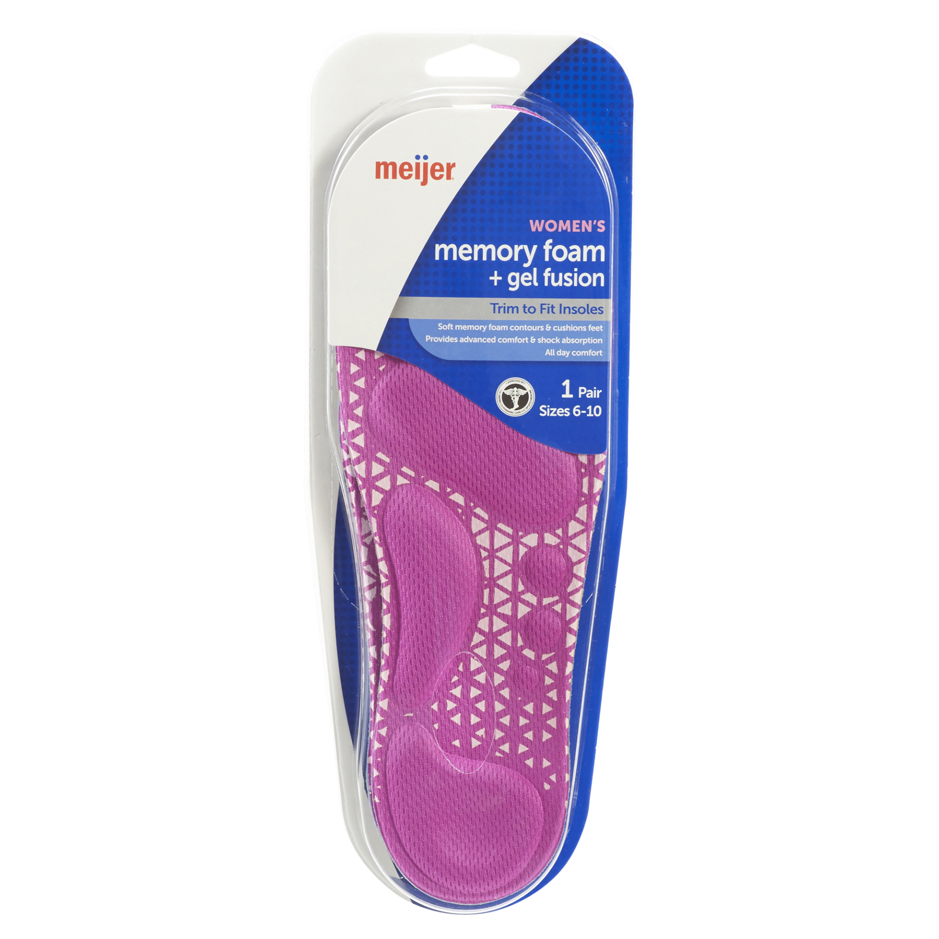 slide 1 of 3, Meijer Womens Memory Foam Gel Fusion Insoles, Sizes 6-10, 1 Pair, 1 ct