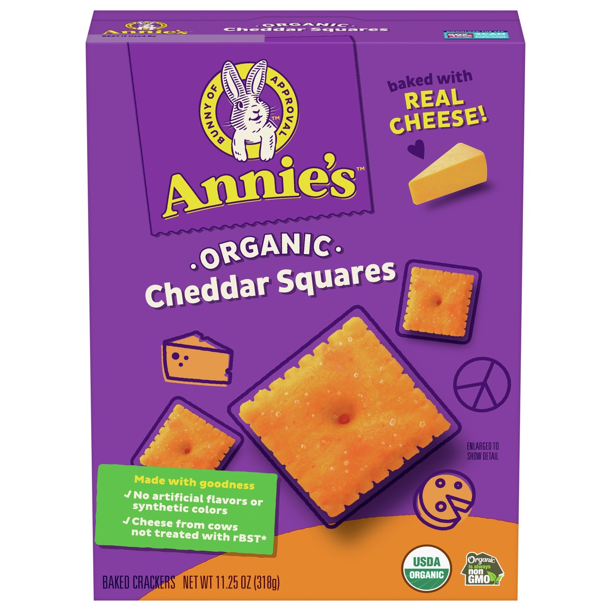 slide 1 of 9, Annie's Organic Cheddar Squares Baked Snack Crackers, 11.25 oz, 11.25 oz