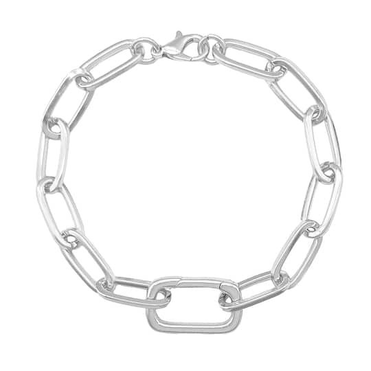 slide 1 of 8, 7.1" Silver Paperclip Link Charm Bracelet By Bead Landing, 7.1 in