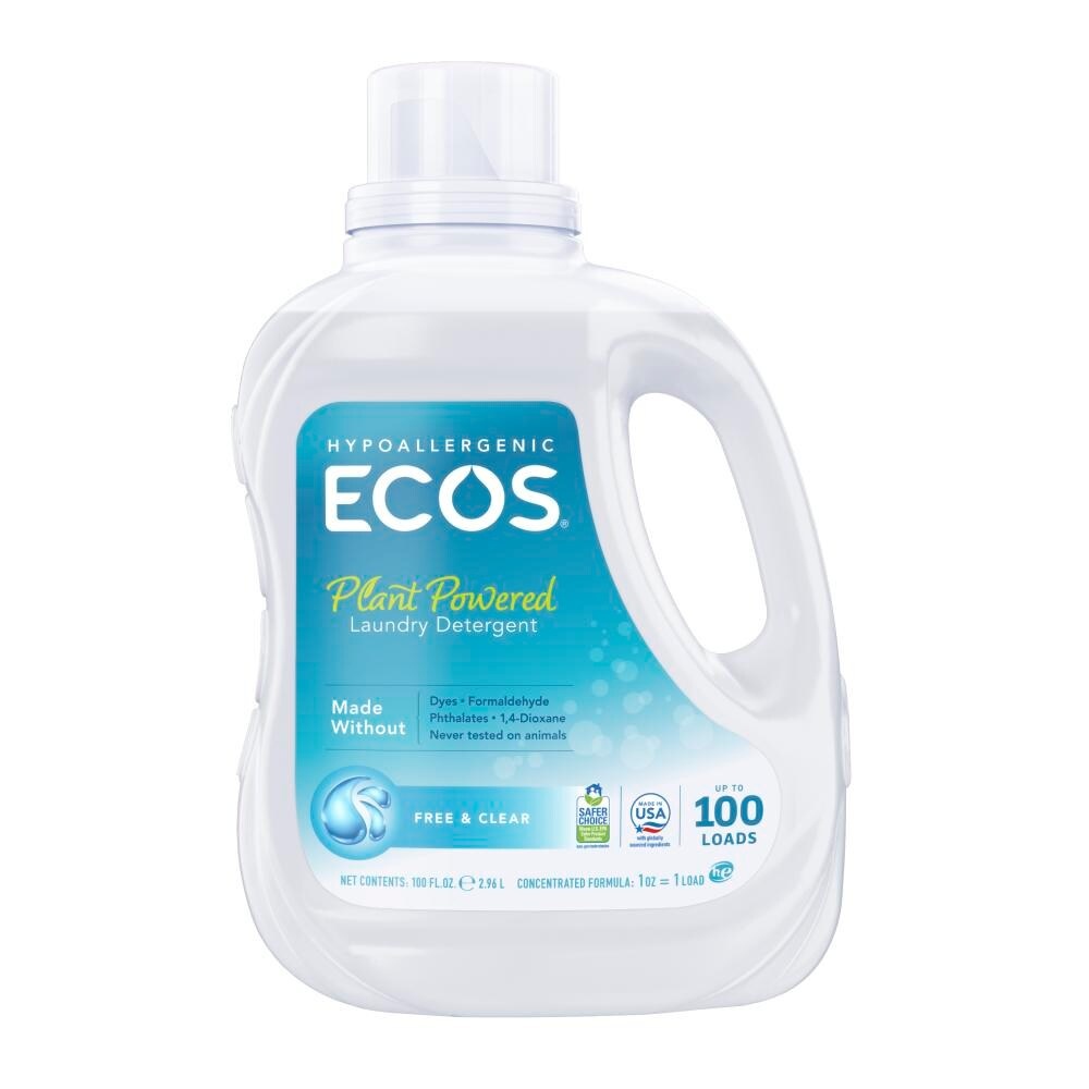 slide 1 of 1, ECOS Free and Clear Liquid Laundry 100 Loads, 100 fl oz
