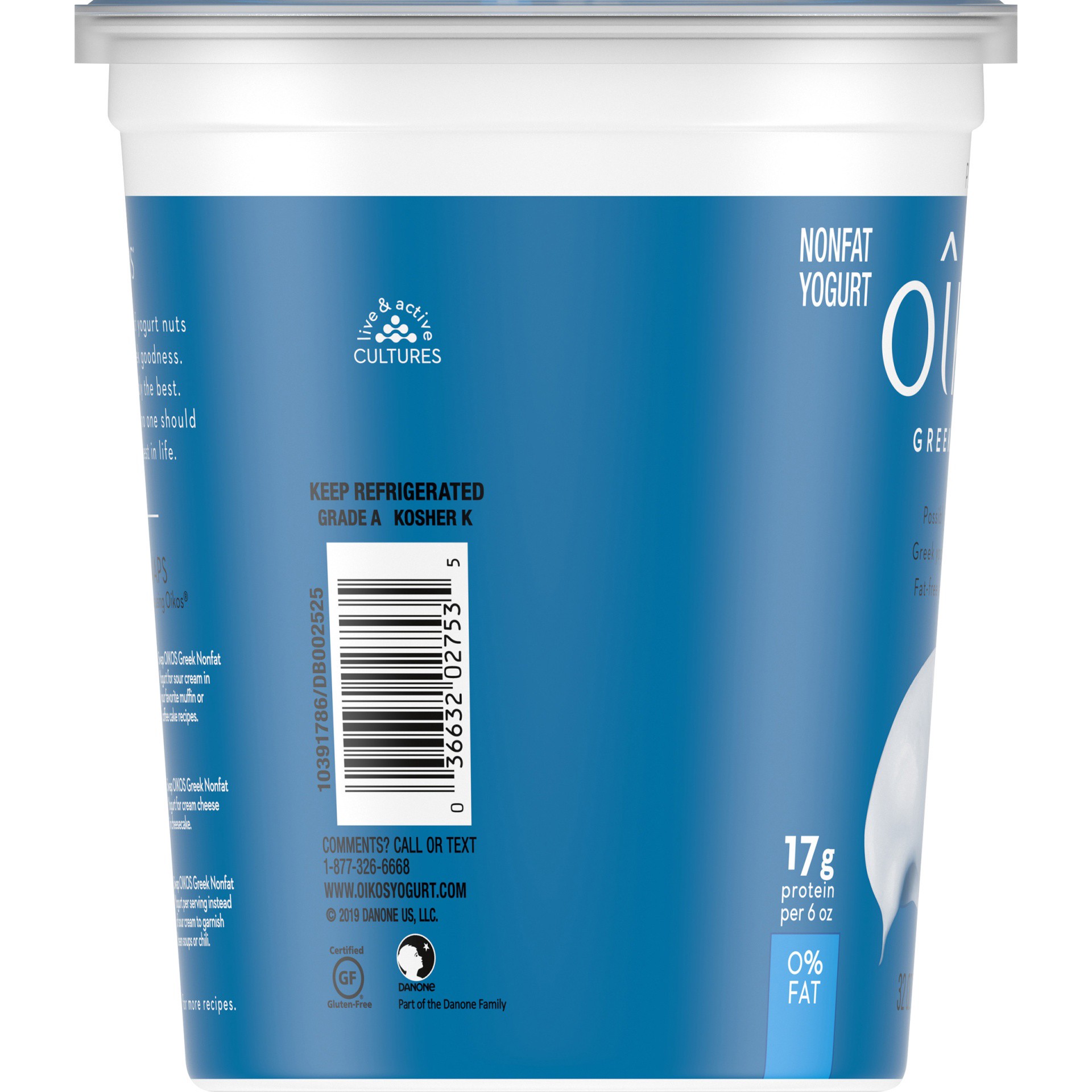 slide 2 of 6, Oikos Greek Nonfat Yogurt, Plain, 32 oz., 32 oz