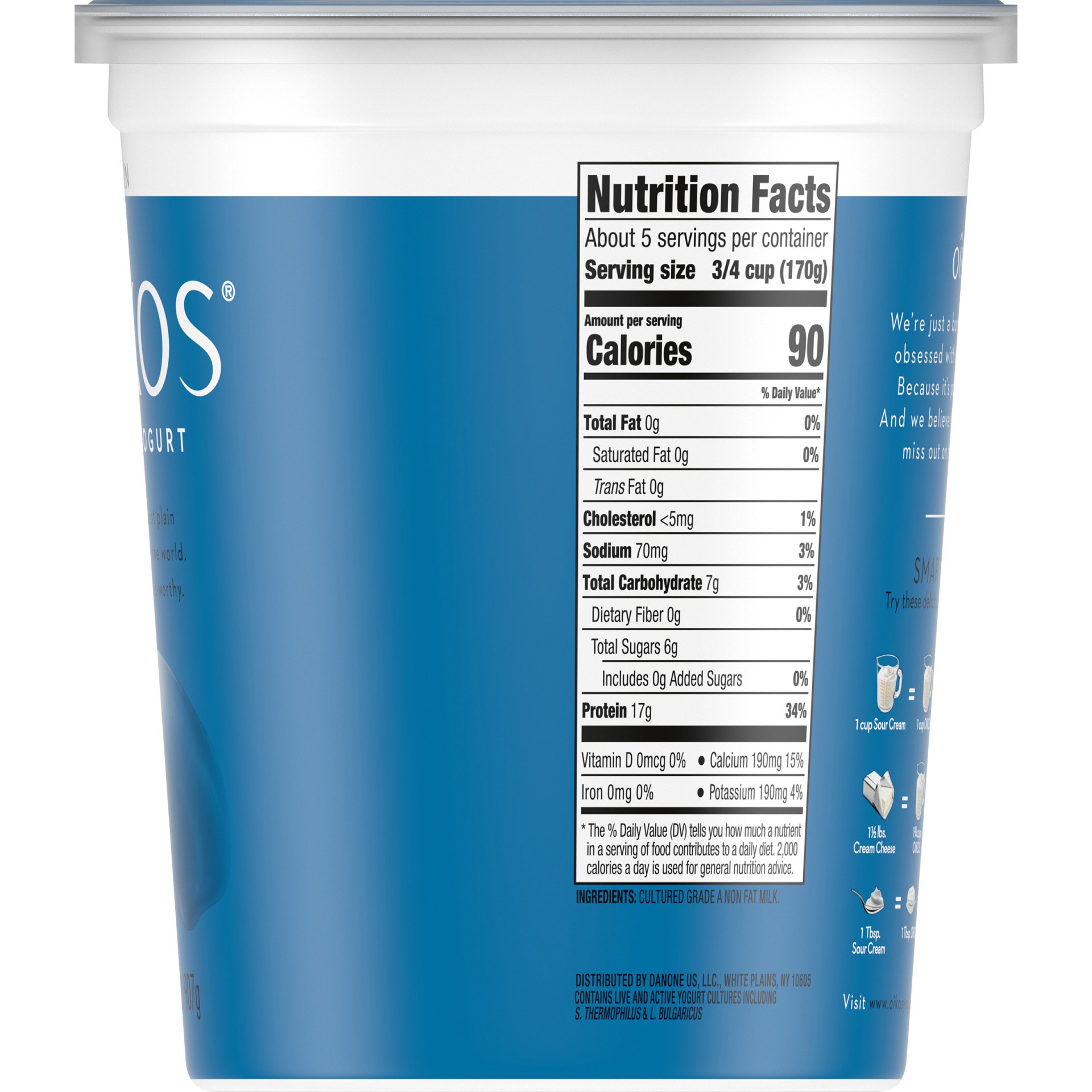 slide 5 of 6, Oikos Greek Nonfat Yogurt, Plain, 32 oz., 32 oz