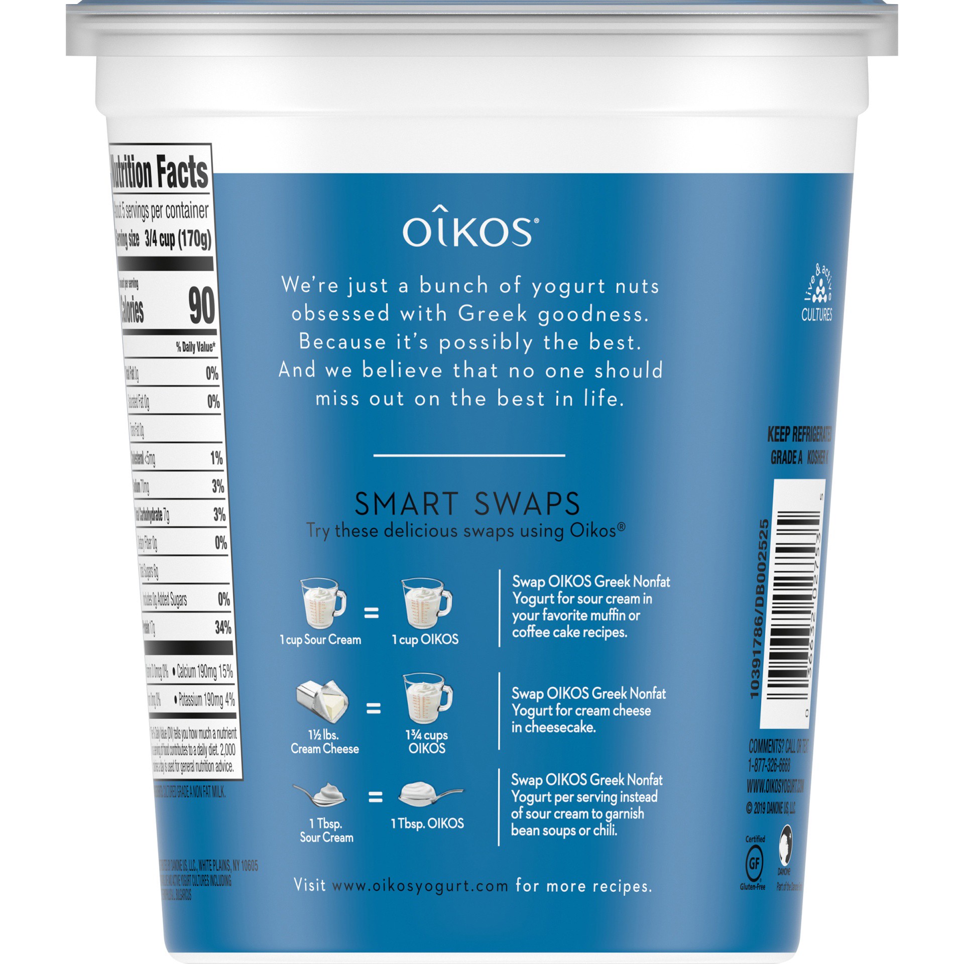 slide 6 of 6, Oikos Greek Nonfat Yogurt, Plain, 32 oz., 32 oz