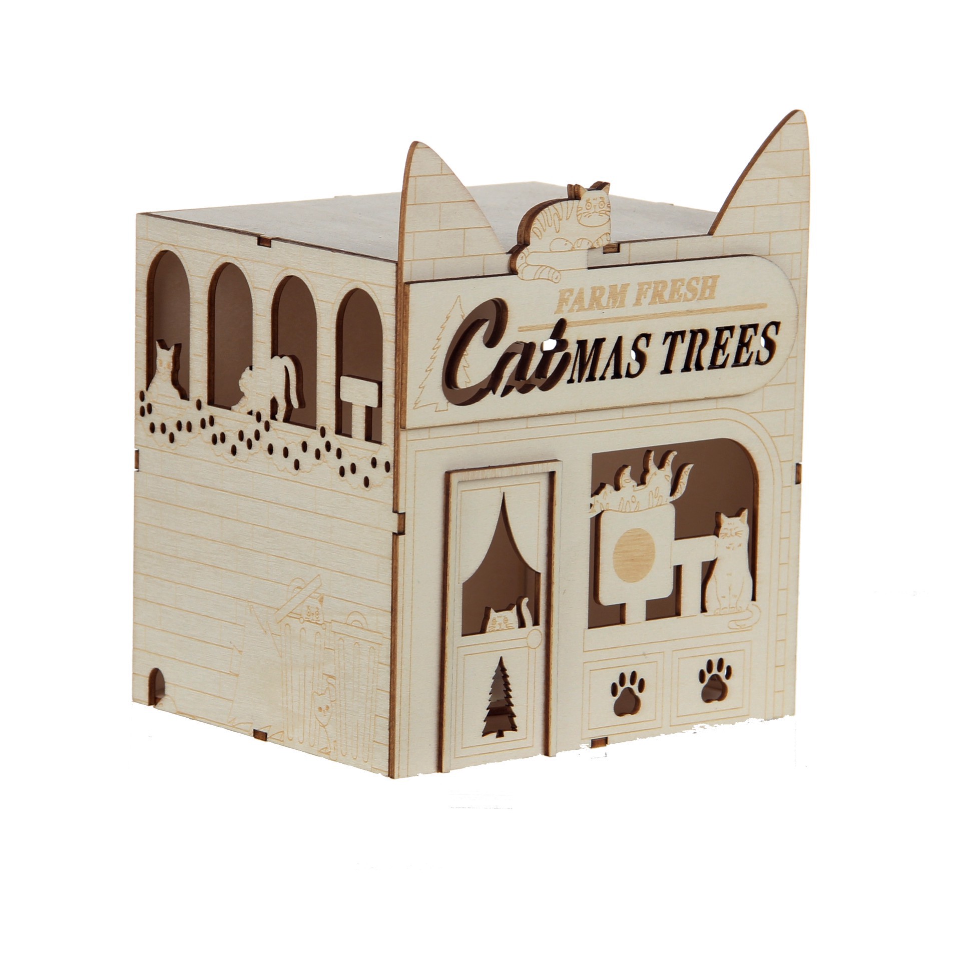 slide 4 of 5, 7" Diy Villages Cat-Mas Led Wood Decor By Make Market, 7 in