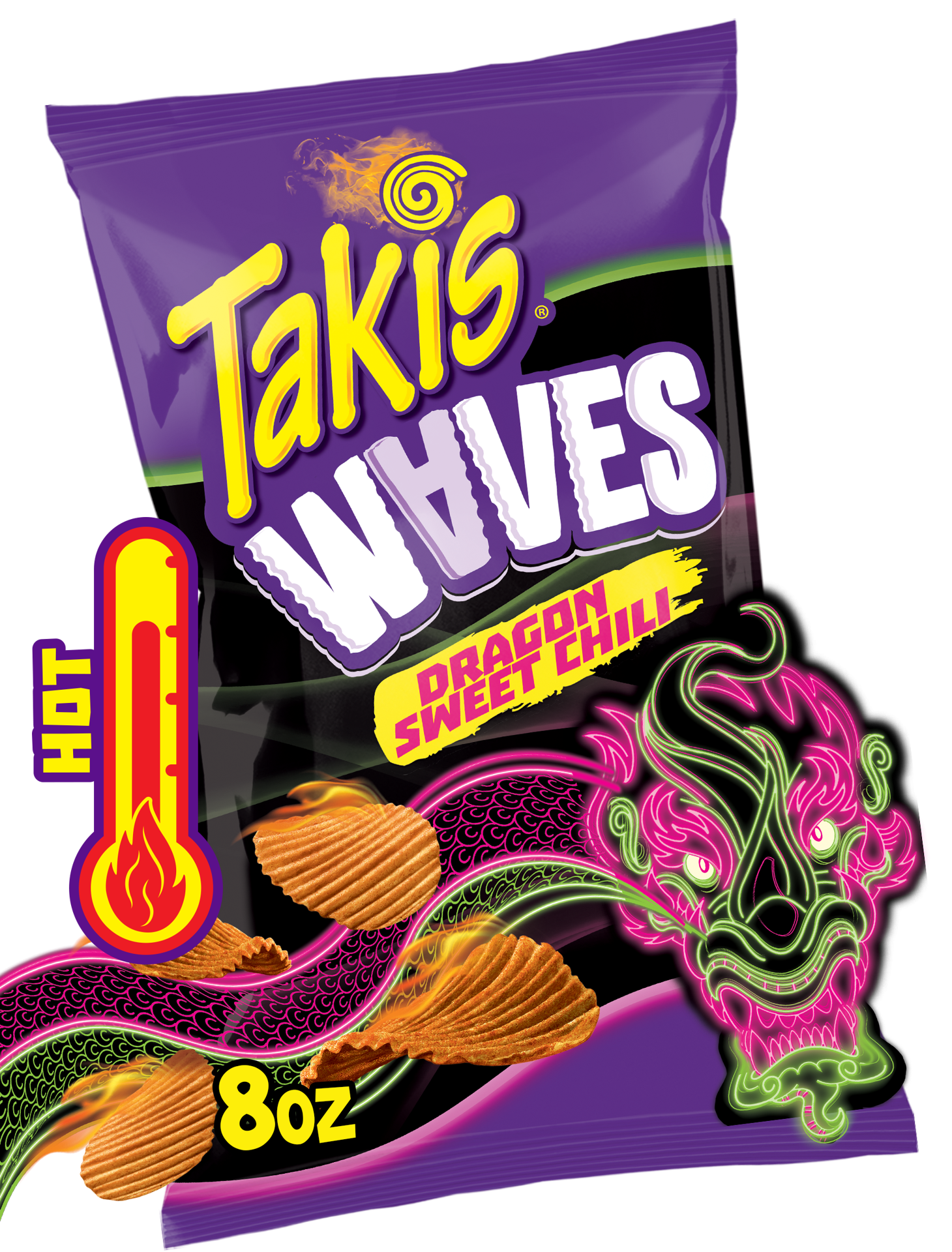 slide 1 of 3, Takis Dragon Sweet Chili Waves 8 oz Sharing Size Bag, Spicy Sweet Chili Pepper Flavored Hot Tangy Wavy Potato Chips, 8 oz